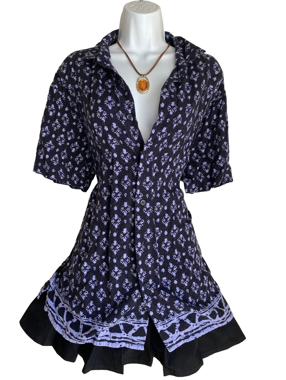 Vintage City Streets Plus XL Black Lilac Floral Button Up Tunic Blouse Whimsigoh